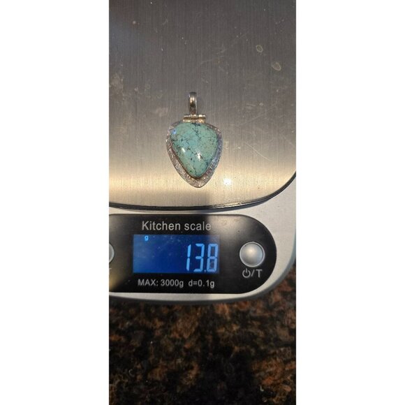 Vintage 925 Silver & Turquoise Pendant Southwestern Frame 13.8g Teardrop - Picture 6 of 11
